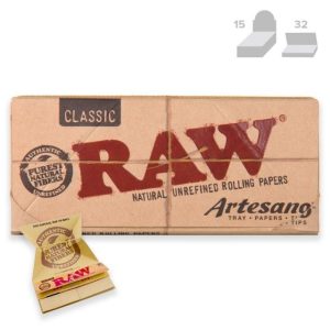 Raw |  Classic Artesano KingSize Slim Natural Rolling Papers with Tips and Tray
